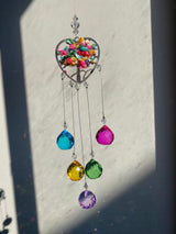 Quartz Heart Tree of Life Crystal Sun Catcher Prism Suncatcher Rear View Mirror Car Charm Ball Rainbow Maker Nursery Valentines Day Gift