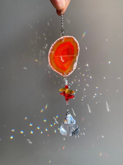 Agate Suncatcher - Choose Pink Purple Green Orange or White Slice Geode Crystal Pendant Car Charm Sun Catcher Home Sympathy Gift Bridesmaid