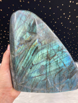 9.5” 4lb 7oz Dark Blue Teal Labradorite from Madagascar XL Self Standing Freeform 2000g Orange Yellow Quartz Natural Large Crystal