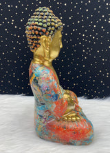 Hand Painted Meditation Buddha Statue, 12" Large Unique Altar Shrine Watercolor Gold Good Luck Birthday Spiritual Housewarming Gift