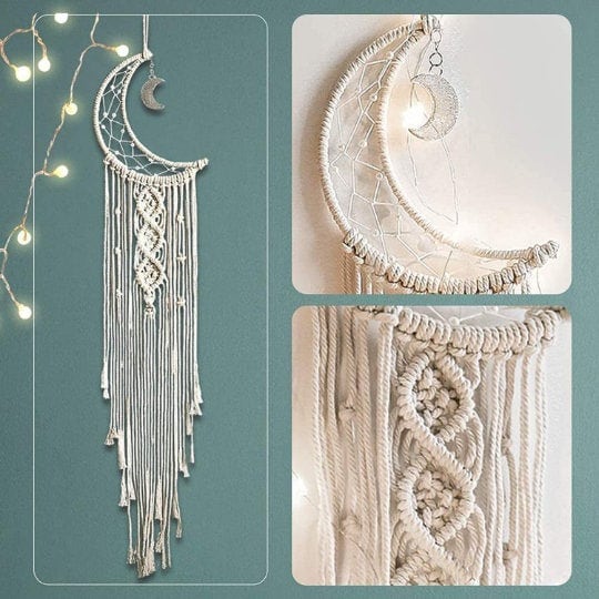 Crescent Moon Dreamcatcher Pearl Beads (UNASSEMBLED Fairy Lights) Macrame Tapestry Wall Decoration Large Girl Boy Nursery Wall Hanging