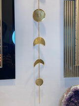 7 Metal Moon Phase Wall Hanging Decor with Lights Hammered Brass Garland Horizontal Vertical Decoration Housewarming Wedding Arch Birthday