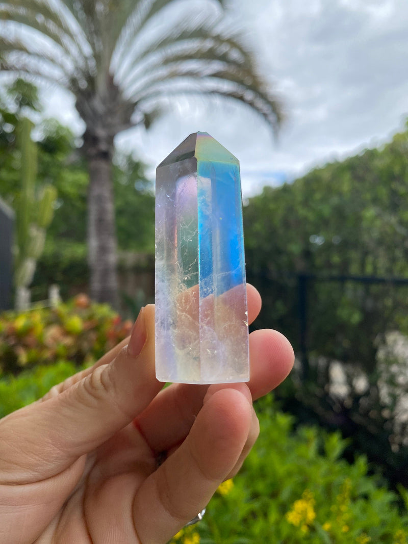 2-3" Self Standing Angel Aura Clear Quartz Obelisk Tower Points Crystal Lot 5 Pieces, Pink, Yellow, Blue, Purple Dyed Birthday Unique Gift