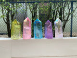 2-3" Self Standing Angel Aura Clear Quartz Obelisk Tower Points Crystal Lot 5 Pieces, Pink, Yellow, Blue, Purple Dyed Birthday Unique Gift