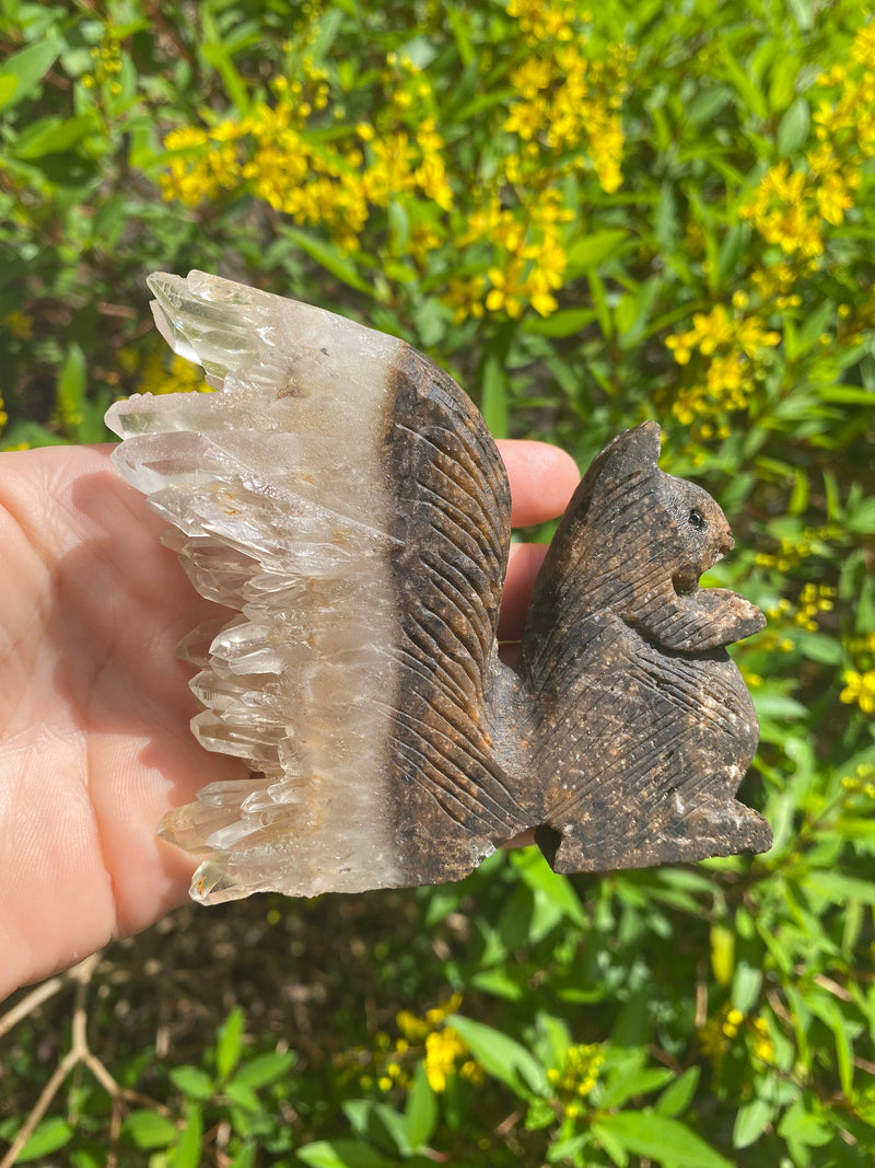 5.2" 230g Large Hand Carved Squirrel Clear Quartz Cluster Good Luck Healing Crystal Birthday Unique Protection Gift Specimen Stone