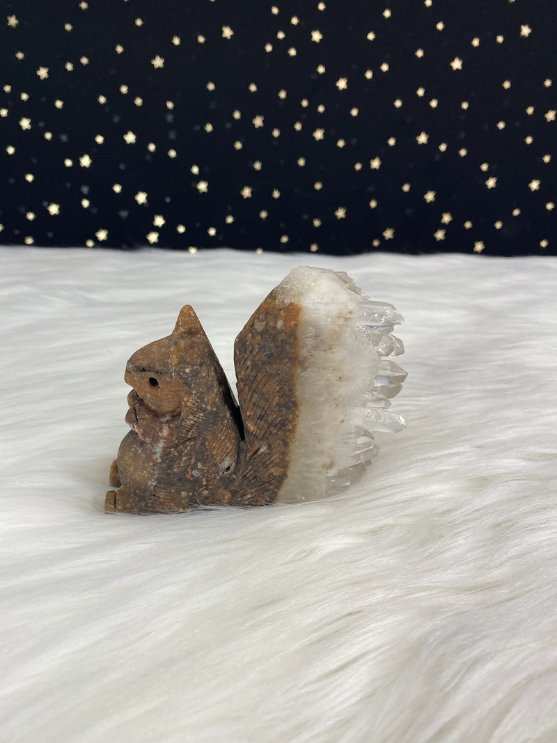 5.2" 230g Large Hand Carved Squirrel Clear Quartz Cluster Good Luck Healing Crystal Birthday Unique Protection Gift Specimen Stone