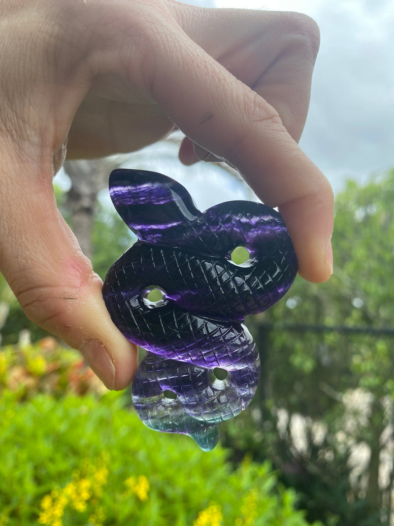 Rainbow Fluorite Snake Hand Carved Crystal Fertility Third Eye Heart Chakra Altar Tile Green Birthday Mothers Day Alter Birthday Gift