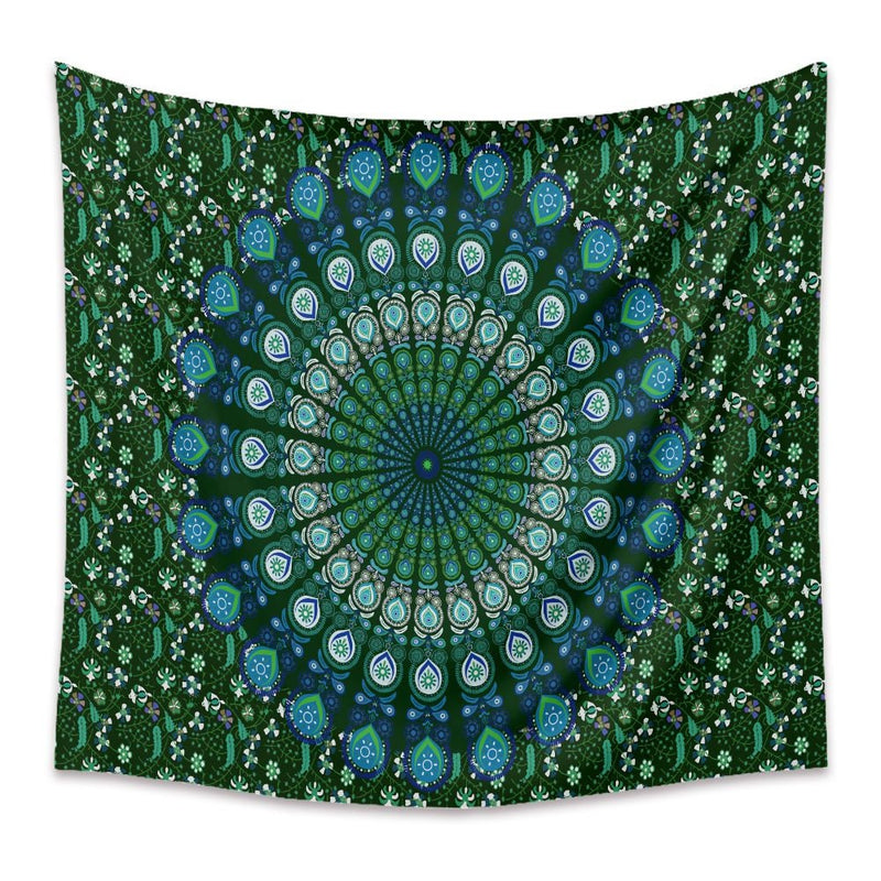 XL 60x80 Peacock Mandala Black Light Tapestry Wall Hanging Bedroom Green Blue White Large Buddhist Festival Dorm Studio Lights Remote