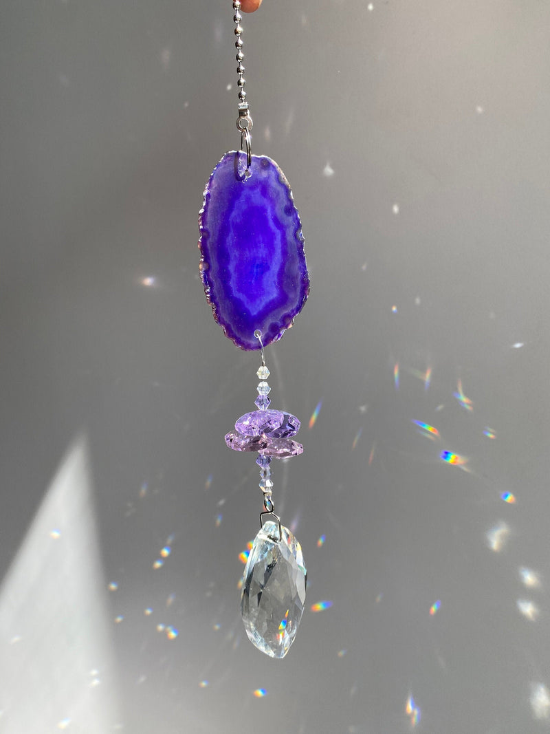 Agate Suncatcher - Choose Pink Purple Green Orange or White Slice Geode Crystal Pendant Car Charm Sun Catcher Home Sympathy Gift Bridesmaid