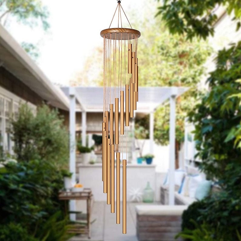 Wind Chime SOUND in DESCRIPTION! Large 36" Amazing Grace Gold Spiral Garden Patio Indoor Outdoor Memorial Sympathy Housewarming Gift