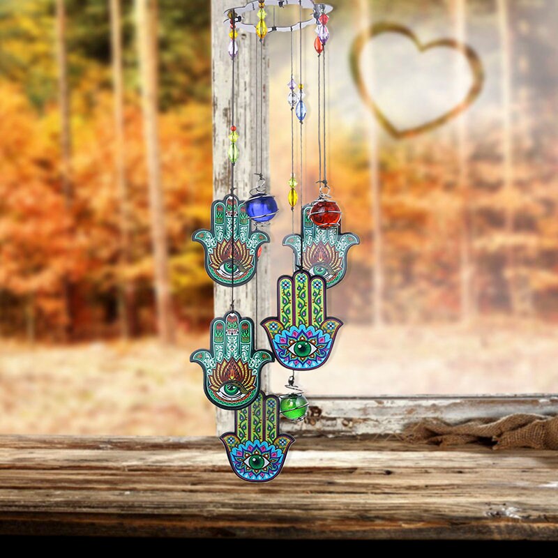 Hamsa Evil Eye Metal Wind Chime Sun Catcher Crystal Large Palm Chakra Suncatcher Wall Hanging Rainbow Maker Memorial Sympathy Gift