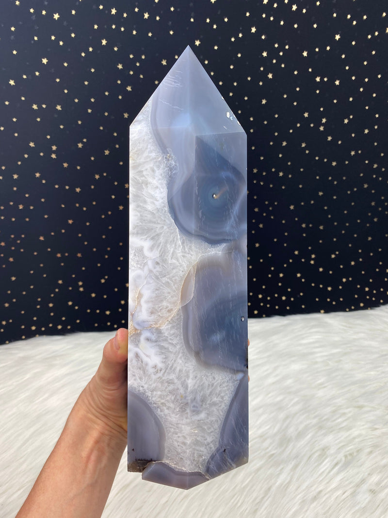 12.3" 8.5lb Banded Botswana Agate UNIQUE Crystal Self Standing Tower 3840g Druzy Quartz Obelisk Polished Healing Display Point Large Huge