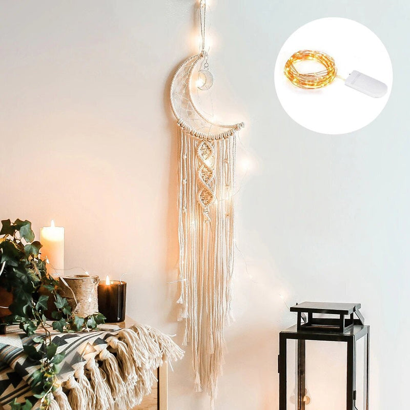 Crescent Moon & Star Dreamcatcher Set (UNASSEMBLED Led Fairy Lights) Macrame Tapestry Wall Home Decoration Nursery Wall Hanging Boho Art