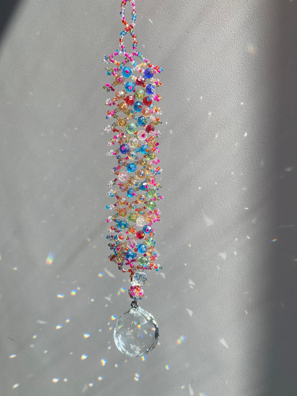 Beautiful Colorful Beaded Suncatcher Prism Healing Rear View Mirror Car Charm Pendant Crystal Ball Rainbow Maker Nursery Decor Bridesmaid