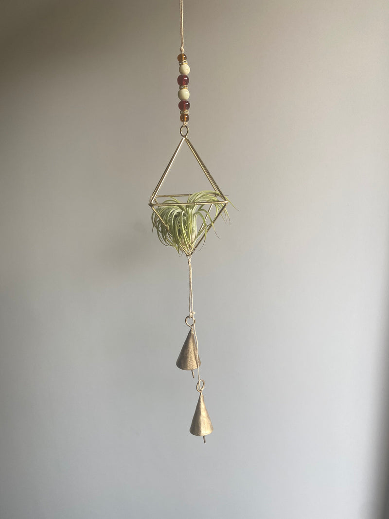 Geometric Hanging Beaded Agate Bell Air Plant Holder Indoor Plant Himmeli Brass Gold Metal Birthday Housewarming Gardening Geometric Plantar