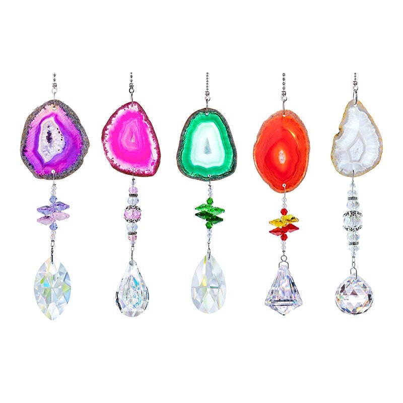 Agate Suncatcher - Choose Pink Purple Green Orange or White Slice Geode Crystal Pendant Car Charm Sun Catcher Home Sympathy Gift Bridesmaid