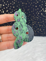 Green Pink Anyolite Ruby Zoisite Snake Hand Carved Crystal for Heart Chakra Dream Recall Relaxation Altar Tile Birthday Alter