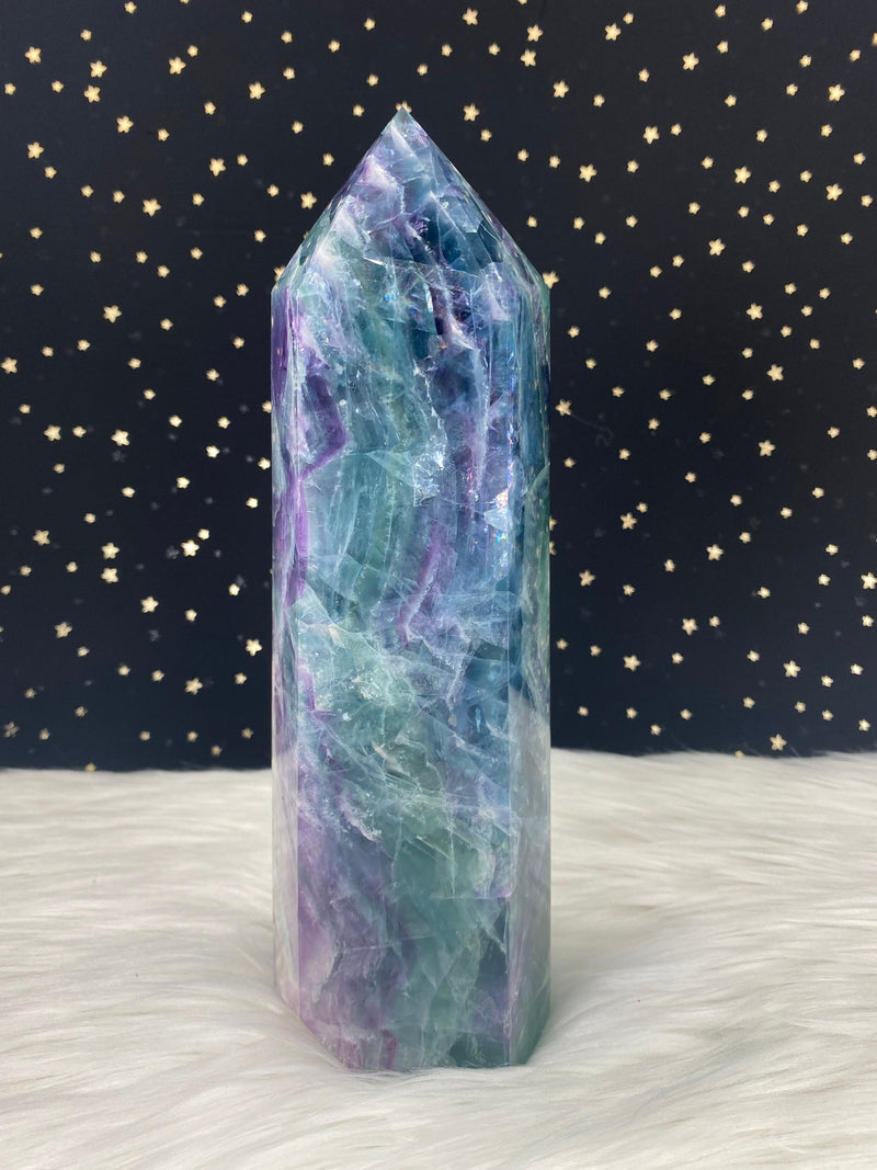 4.43lb 9.5” Large Rainbow Fluorite 2010g Standing Obelisk from Colorado Rare Quartz Display Wand Natural Big XL Crystal Column Huge Healing