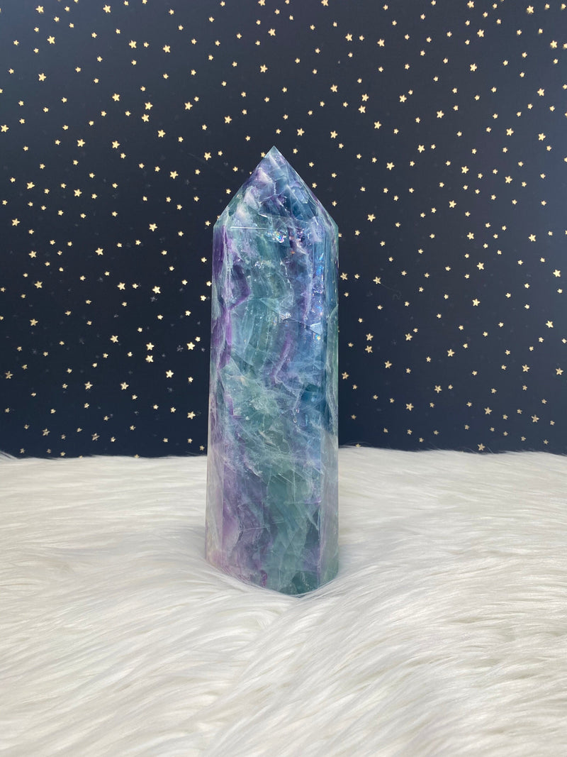 4.43lb 9.5” Large Rainbow Fluorite 2010g Standing Obelisk from Colorado Rare Quartz Display Wand Natural Big XL Crystal Column Huge Healing