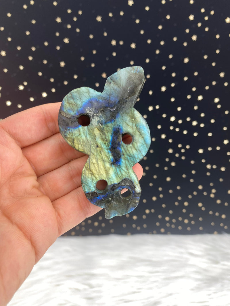 3.2" Large Blue Teal Labradorite Snake Hand Carved Crystal Serpent Fertility Gemstone High Flash Altar Birthday Anniversary Gift