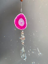 Agate Suncatcher - Choose Pink Purple Green Orange or White Slice Geode Crystal Pendant Car Charm Sun Catcher Home Sympathy Gift Bridesmaid