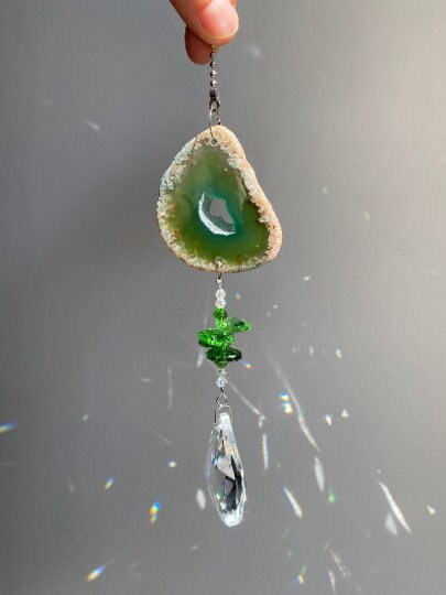 Agate Suncatcher - Choose Pink Purple Green Orange or White Slice Geode Crystal Pendant Car Charm Sun Catcher Home Sympathy Gift Bridesmaid