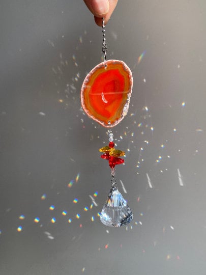 Agate Suncatcher - Choose Pink Purple Green Orange or White Slice Geode Crystal Pendant Car Charm Sun Catcher Home Sympathy Gift Bridesmaid