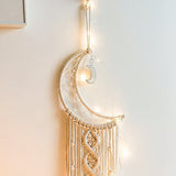 Crescent Moon Dreamcatcher Pearl Beads (UNASSEMBLED Fairy Lights) Macrame Tapestry Wall Decoration Large Girl Boy Nursery Wall Hanging