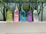 2-3" Self Standing Angel Aura Clear Quartz Obelisk Tower Points Crystal Lot 5 Pieces, Pink, Yellow, Blue, Purple Dyed Birthday Unique Gift