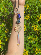 Sun & Moon Phase Gold Aura Quartz Prism Suncatcher Rainbow Maker Wall Hanging Boho Zen Decor Accessory Protection Banish Evil Gift for Her