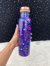 32oz 950mL Ayurvadic Pure Copper Printed Water Bottle, Red Green Blue Floral Mandala, Meditation, Health Benefits, GREAT CHRISTMAS GIFT!