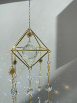 Large Gold Geometric Modern Suncatcher, Unique Celestial Clear Prism Ball Wall Hanging Zen Decor Protection Gift for Her