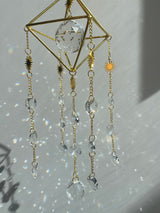 Large Gold Geometric Modern Suncatcher, Unique Celestial Clear Prism Ball Wall Hanging Zen Decor Protection Gift for Her