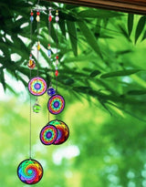 Hippie Tie Dye Flower of Life Metal Wind Chime Crystal Chakra Large Fengshui Suncatcher Rainbow Maker Garden Memorial Sympathy Gift