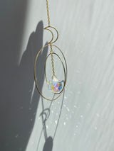 Large Geometric Crescent Moon Double Circle Suncatcher Gold Modern Clear Crystal Prism Celestial Hanging Zen Decor Good Luck Gift