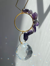 Amethyst Geometric Suncatcher - Dainty Gold Modern Purple Crystal Circle Diamond Celestial Hanging Zen Decor Lucky Good Luck Gift