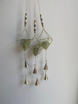 Geometric Hanging Beaded Agate Bell Air Plant Holder Indoor Plant Himmeli Brass Gold Metal Birthday Housewarming Gardening Geometric Plantar