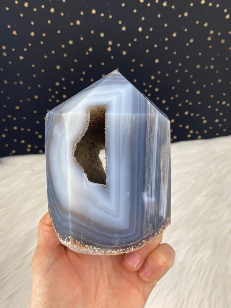 4.9" 2.73lb Banded Botswana Agate UNIQUE Crystal Self Standing Tower 1240g Druzy Quartz Obelisk Polished Healing Display Point Large Huge