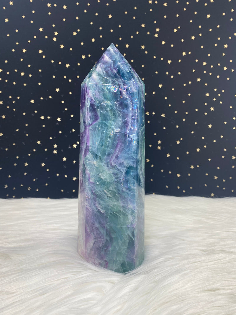 4.43lb 9.5” Large Rainbow Fluorite 2010g Standing Obelisk from Colorado Rare Quartz Display Wand Natural Big XL Crystal Column Huge Healing