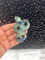 3.2" Large Blue Teal Labradorite Snake Hand Carved Crystal Serpent Fertility Gemstone High Flash Altar Birthday Anniversary Gift