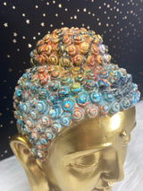 Hand Painted Meditation Buddha Head Statue, 10" Large Unique Altar Shrine Watercolor Gold Finish Good Luck Birthday Housewarming Gift