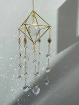 Large Gold Geometric Modern Suncatcher, Unique Celestial Clear Prism Ball Wall Hanging Zen Decor Protection Gift for Her
