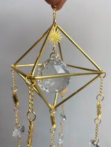 Large Gold Geometric Modern Suncatcher, Unique Celestial Clear Prism Ball Wall Hanging Zen Decor Protection Gift for Her