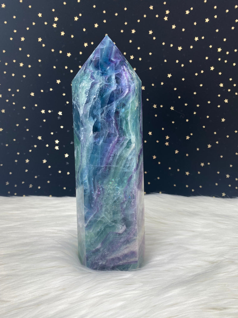 4.43lb 9.5” Large Rainbow Fluorite 2010g Standing Obelisk from Colorado Rare Quartz Display Wand Natural Big XL Crystal Column Huge Healing