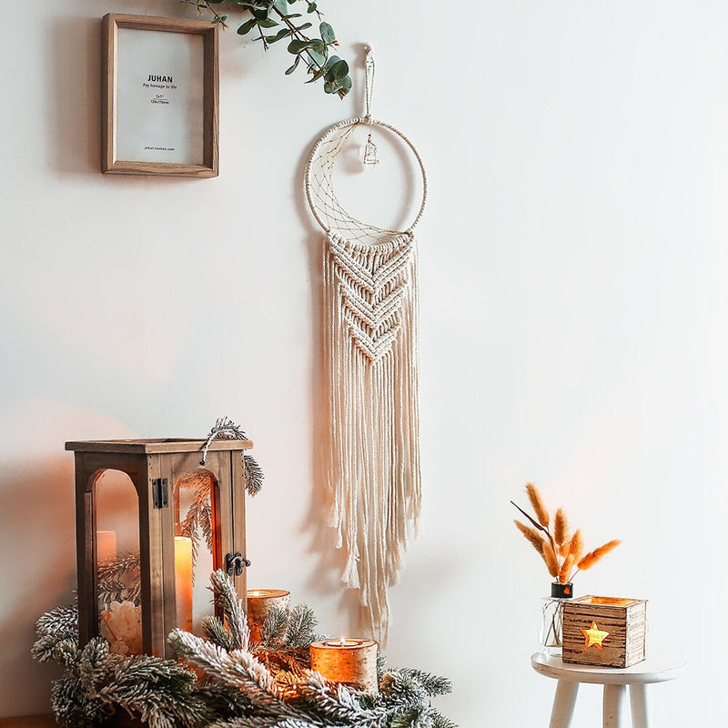 Clear Quartz Point Moon Phase Dreamcatcher (UNASSEMBLED Fairy Lights) Crystal Gemstone!! Macrame Tapestry Girl Boy Nursery Wall Hanging