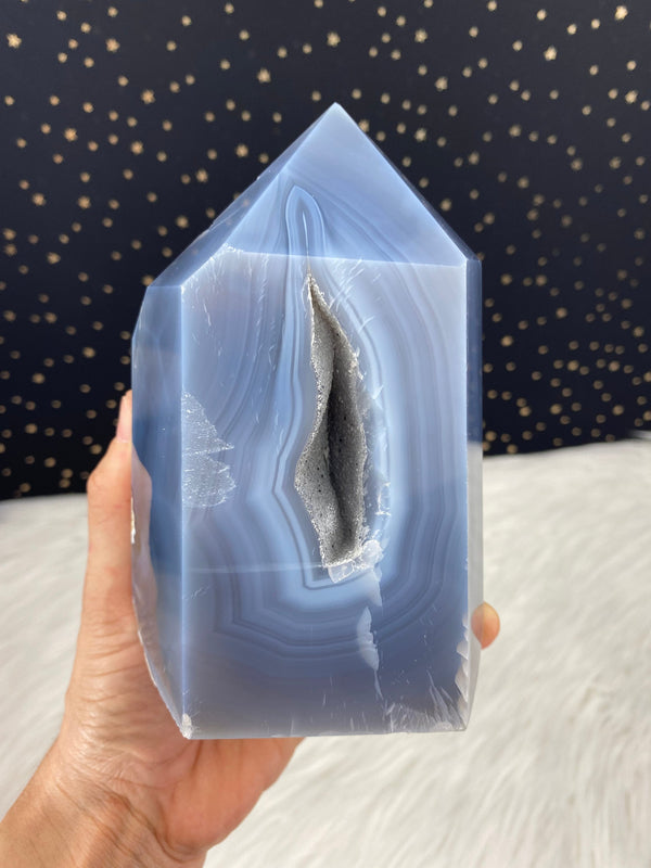 5.44" 3.17lb Banded Botswana Agate UNIQUE Crystal Self Standing Tower 1440g Druzy Quartz Obelisk Polished Healing Display Point Large Huge