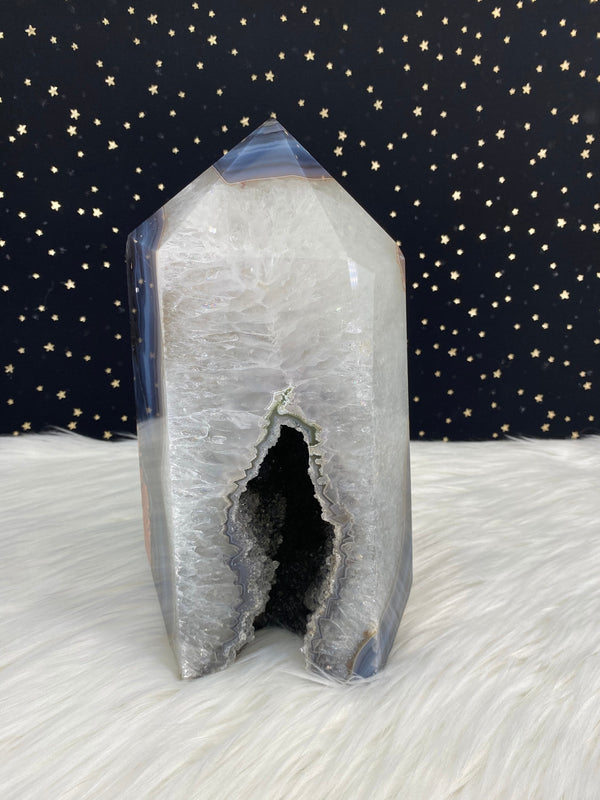 9.75" 9.91lb Banded Botswana Agate UNIQUE Crystal Self Standing Tower 4490g Druzy Quartz Obelisk Polished Healing Display Point Large Huge