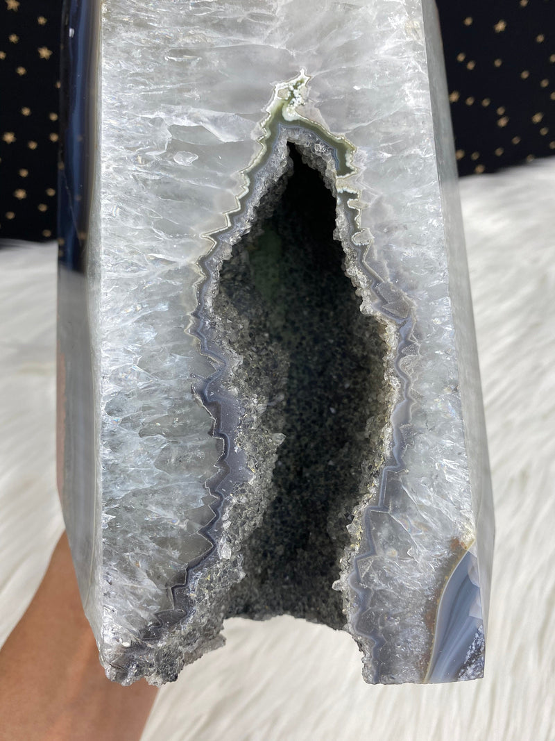 9.75" 9.91lb Banded Botswana Agate UNIQUE Crystal Self Standing Tower 4490g Druzy Quartz Obelisk Polished Healing Display Point Large Huge