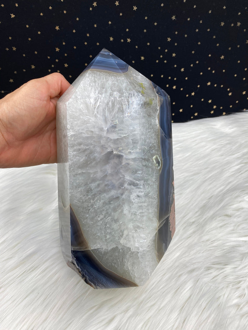 9.75" 9.91lb Banded Botswana Agate UNIQUE Crystal Self Standing Tower 4490g Druzy Quartz Obelisk Polished Healing Display Point Large Huge