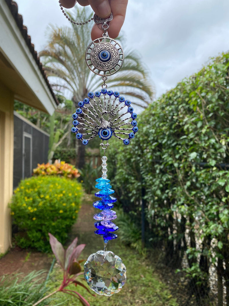 Evil Eye Peacock Suncatcher Zen Colors Sun Catcher Mandala Crystal Decor Prism Hanging Rainbow Maker Home Garden Nursery Birthday